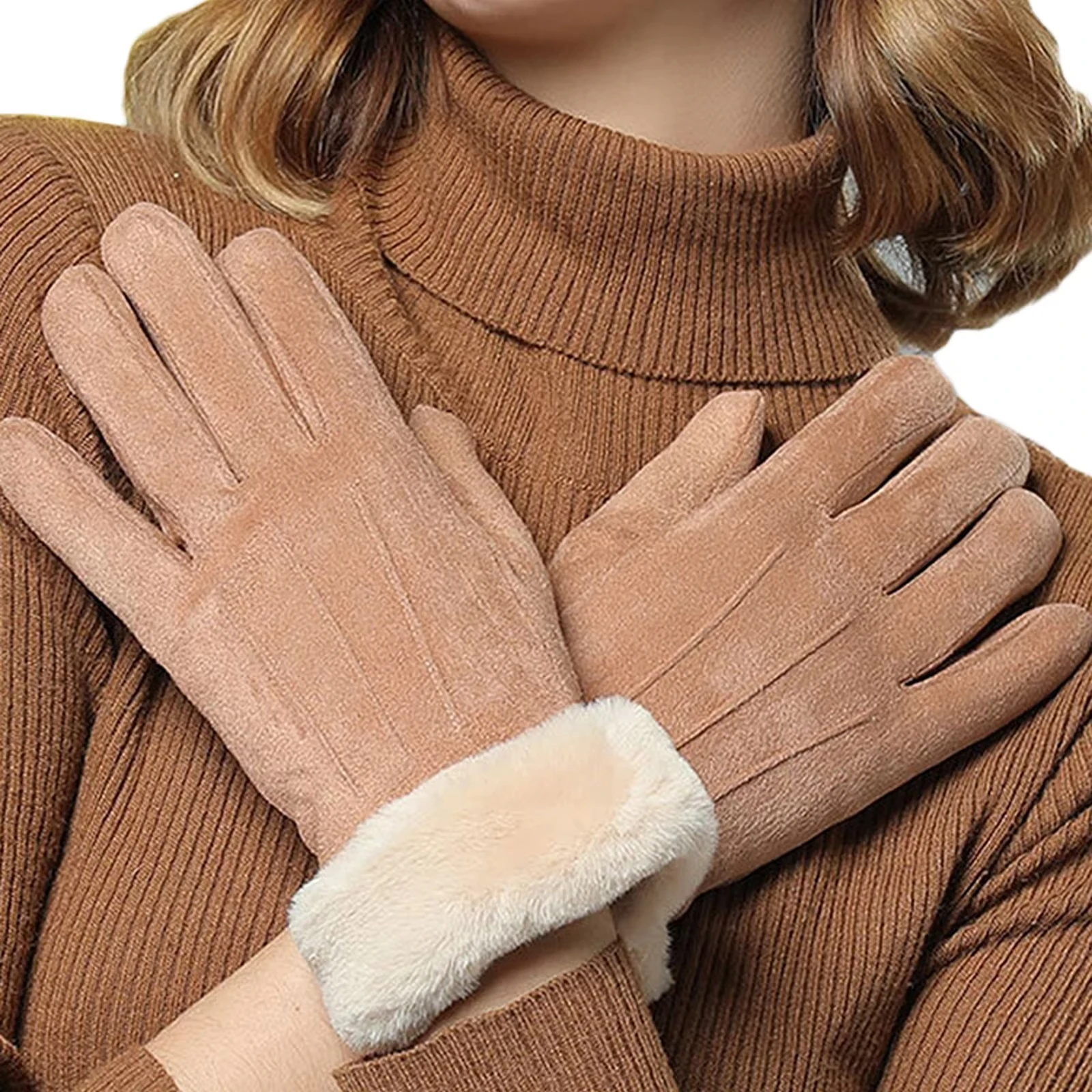New Thick Plush Sleeves Suede Gloves Soft Warm Solid Fall Winter Outdoor Cycling Windproof Mittens High-end Bridal Gloves