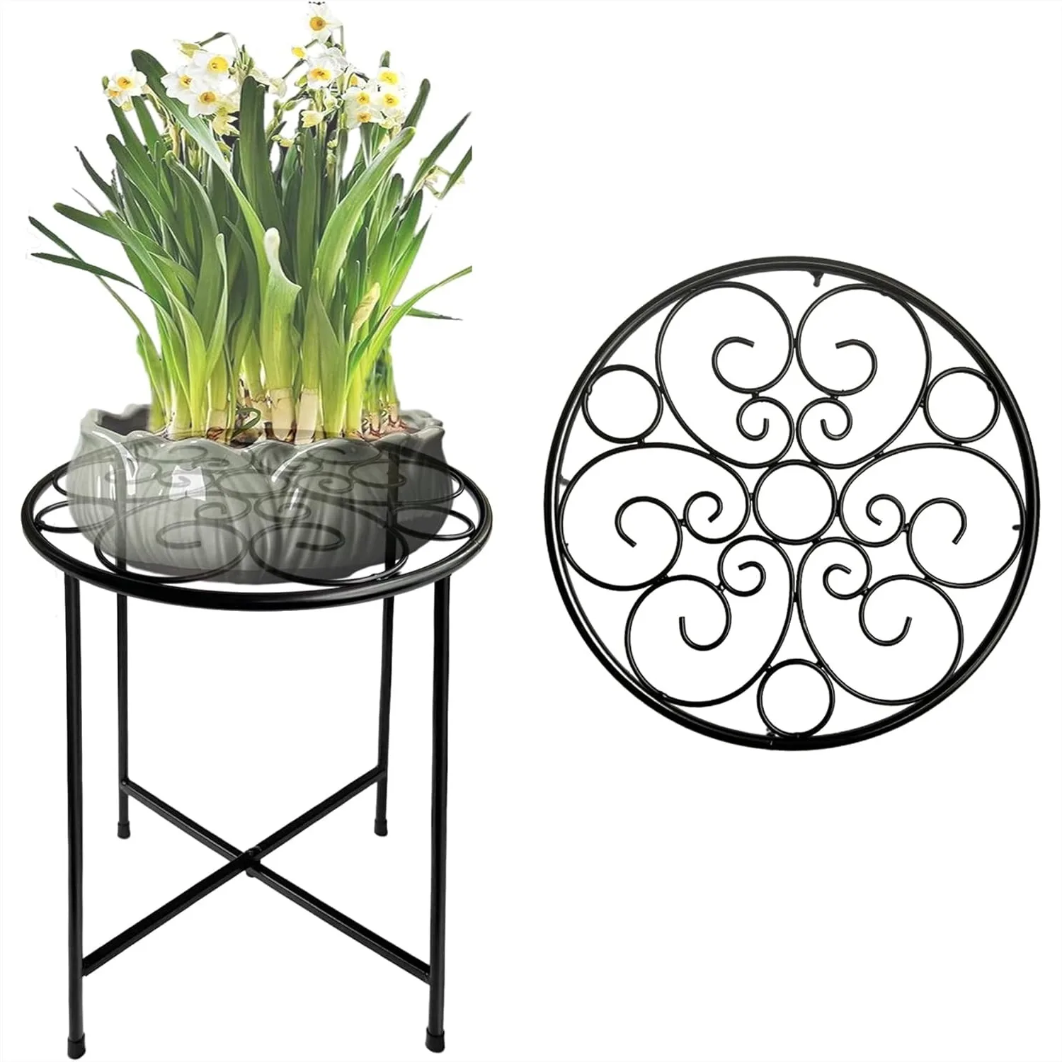 

15" Plant Stand, Retro Design Round Metal Pot Stand with Rust-Proof Coating for Indoor Outdoor Flowers, Patio Garden Home Decor
