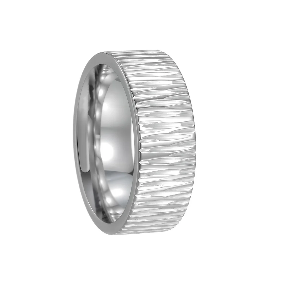 Diagonaler Rillenring für Männer, goldfarben, Edelstahl, strukturiertes Band, gerillter Statement-Ring, geometrischer linearer Schmuck – Detail 6