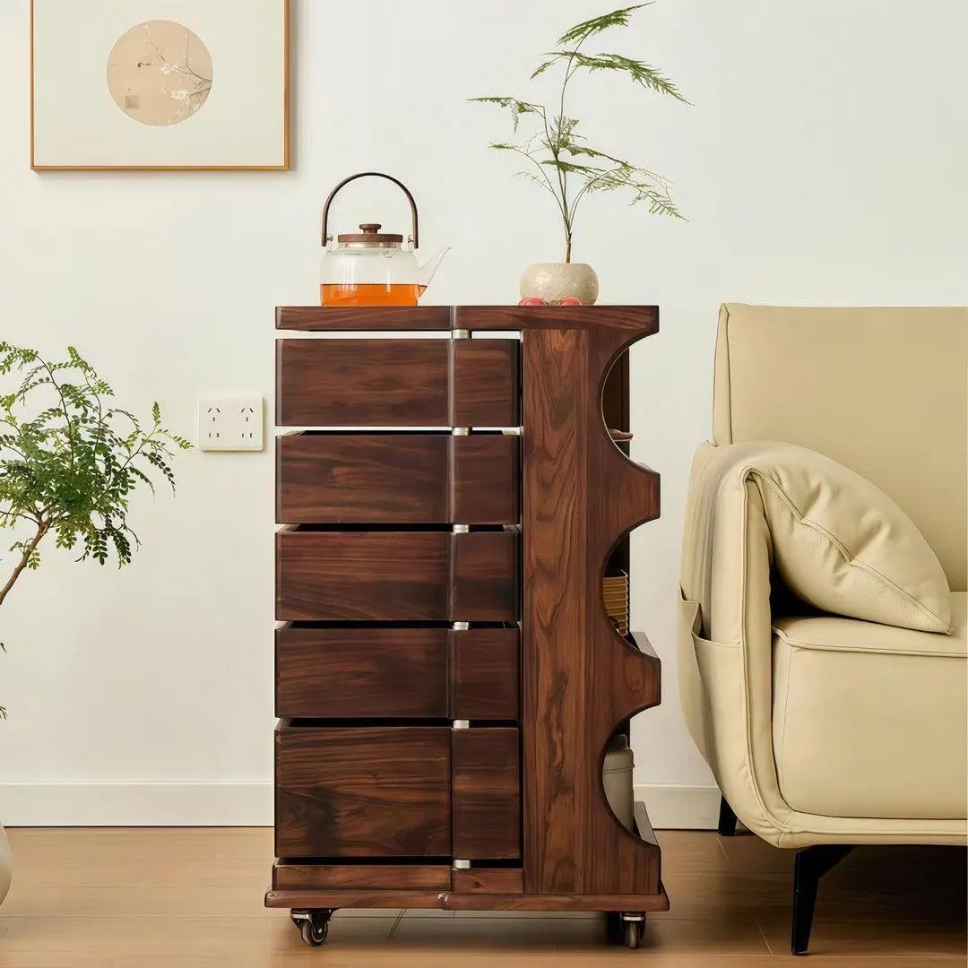 PYJ solid wood living room multi-functional locker mobile coffee table rotating mechanism storage sofa side cabinet with wheels