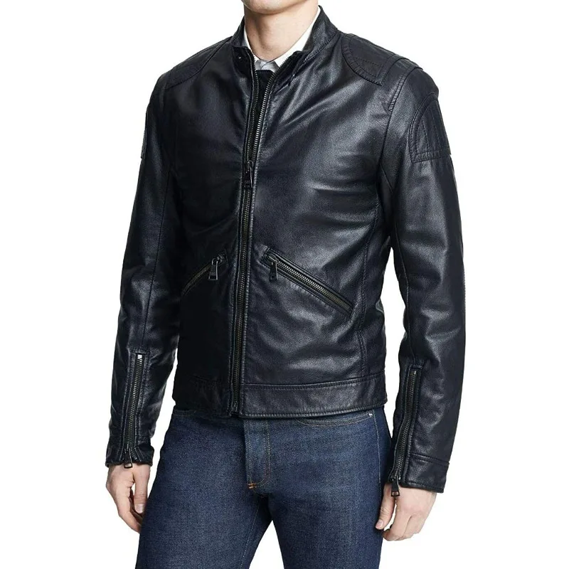 Classic Men's Black 100% Authentic Lambskin Leather Jacket Biker Handmade Zipper