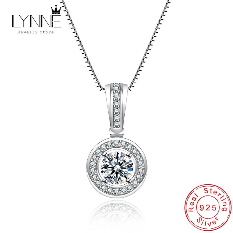 New 925 Sterling Silver Round Zircon Pendant Necklaces Women Fashion Jewelry Gift Fine Rhinestone CZ Flash Drop Clavicle Chain