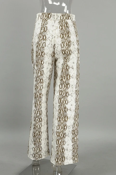 レトロなヘビ柄ルーズハイウエストストレートレッグカジュアルパンツ夏の女性のカジュアルファッションポケットストレートレッグパンツ