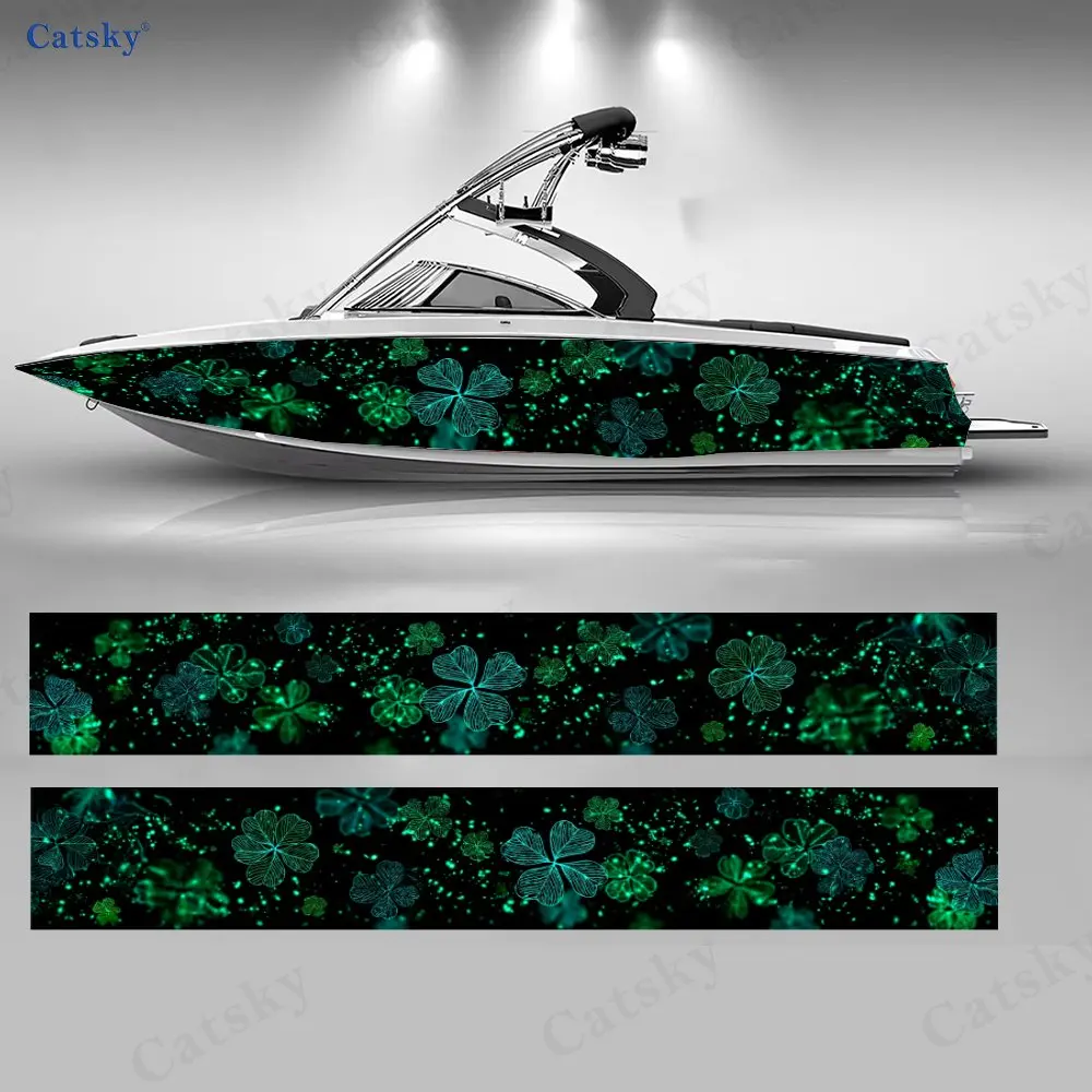Star-Dotted Clover Boat Stickers, PVC Waterproof Durable Vinyl Wrap Decals for Fishing Boats, Durable and Stylish Design