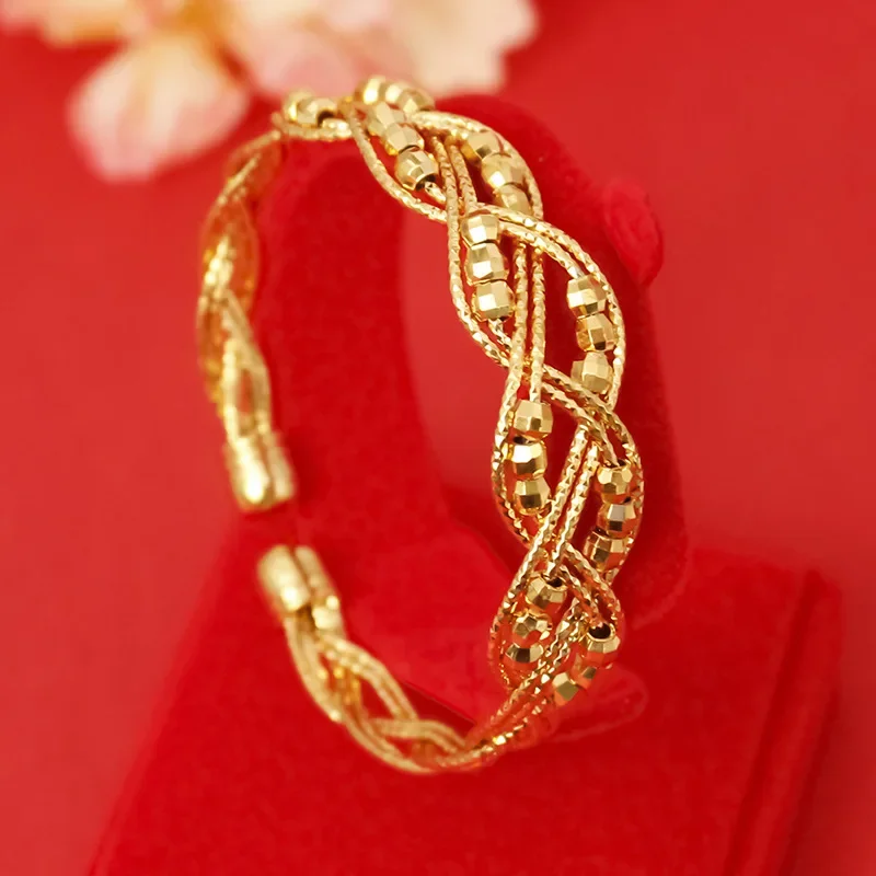GoldAether European and American Fashion 9999 24K Real Gold Laser Bead Bracelet Women's Personality Flash Opening Bracelet