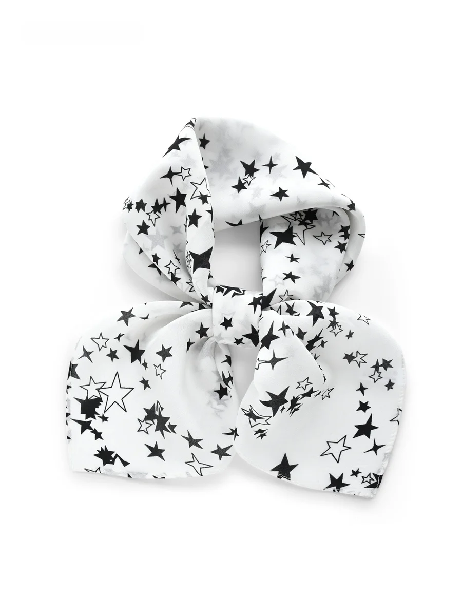 ホワイトスターシルクスカーフギフトボックスマルベリーシルクスクエアショール春秋女性用ギフトソフトシルクスカーフ幾何学模様装飾スカーフ