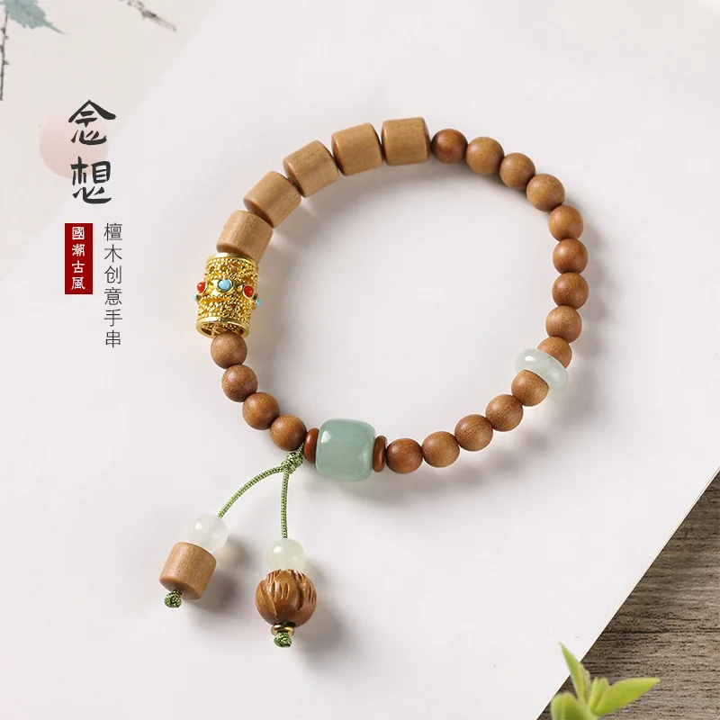 Creative Antique Green Sandalwood Bracelet Female Artistic Couple Bracelet Niche Design Buddha Beads Bucket Beads Zen Jewelry