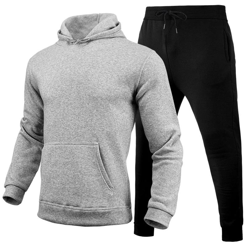 Classic Mens Solid Color Tracksuit Hooded Sweatshirts and Jogger Pants High Quality Male Daily Casual Sports Hoodie Jogging Suit