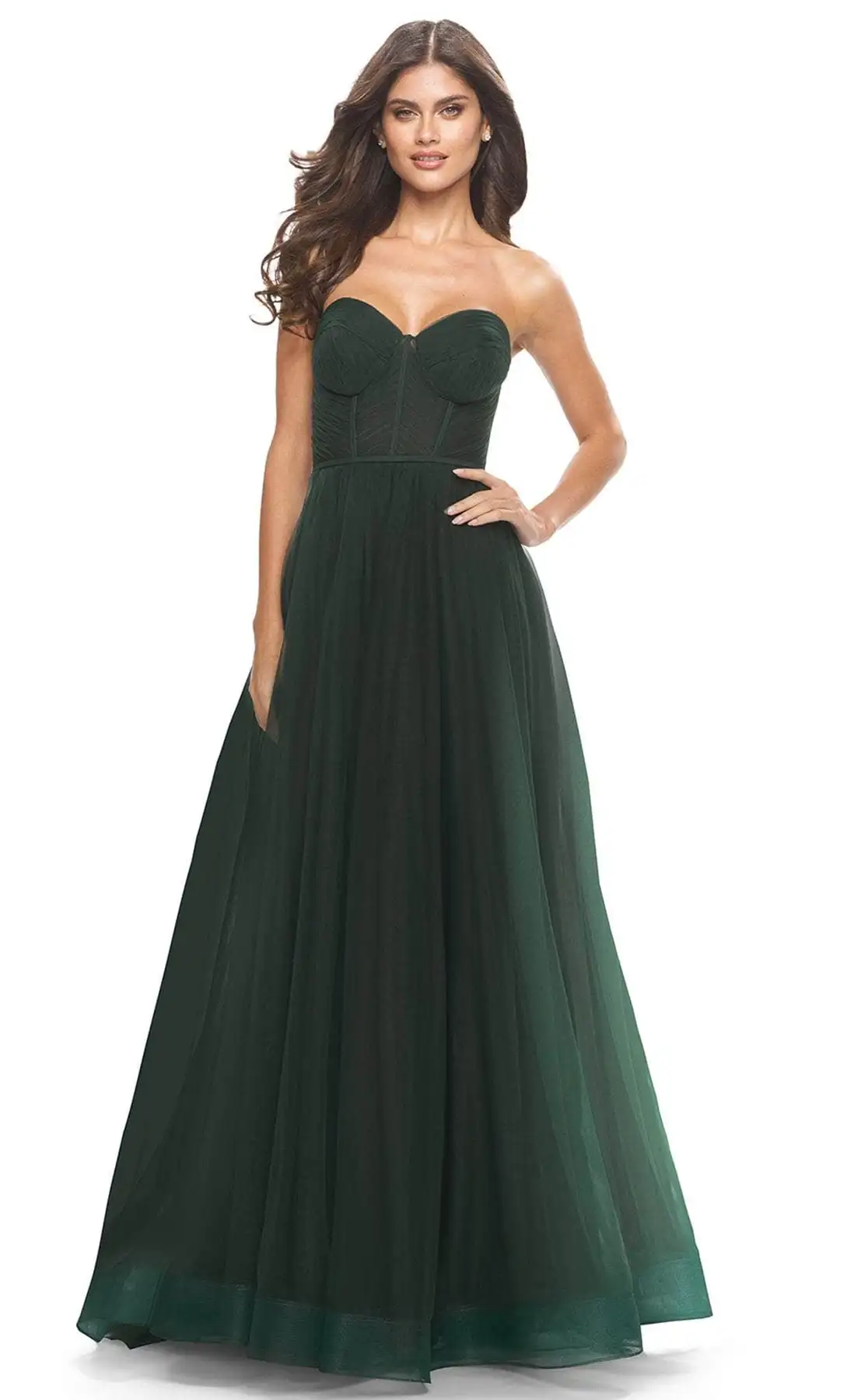 Strapless A-Line Sweetheart Tulle Prom Dress  High Side Slit Sleeveless Wedding Dress Pleated Floor Length Evening Party Gown