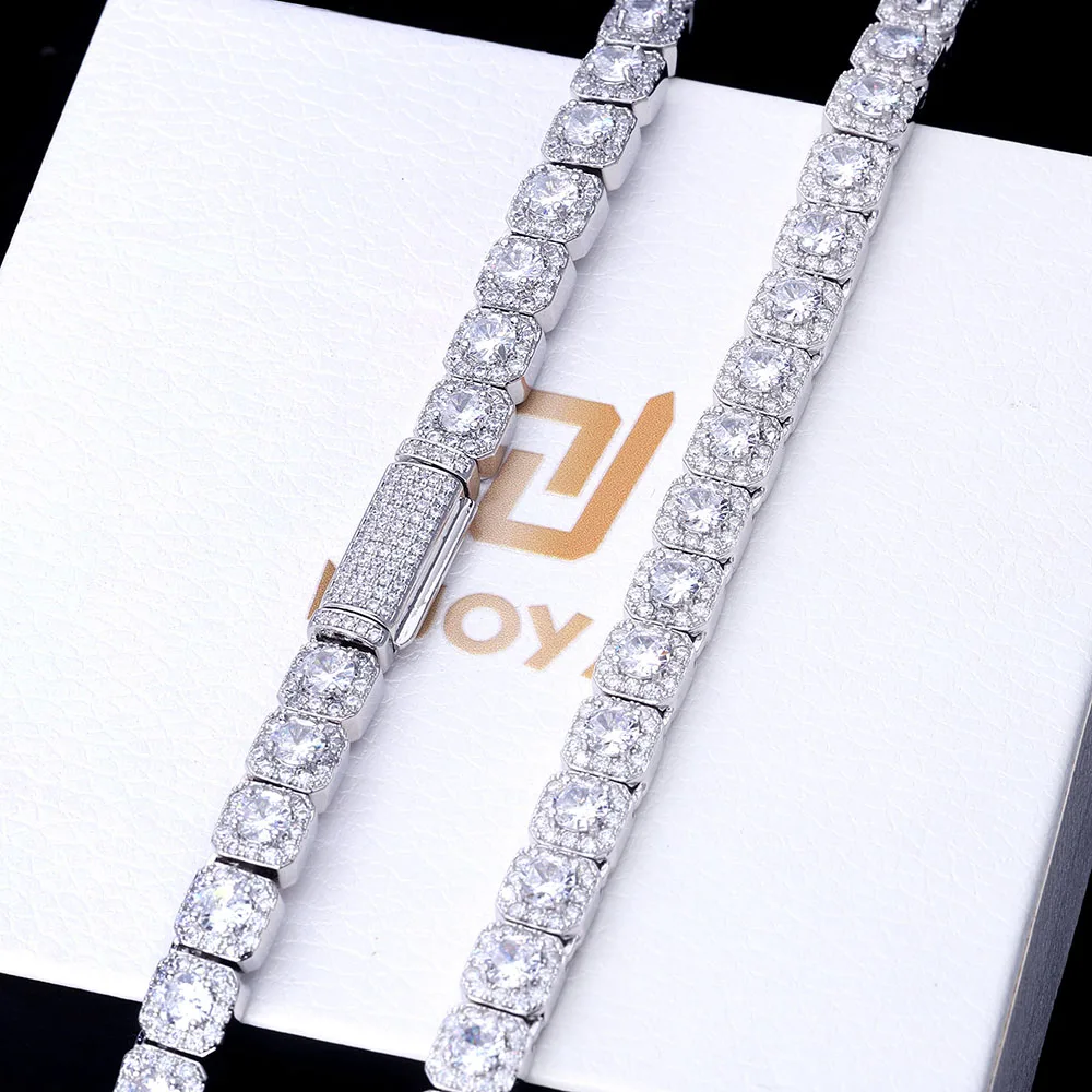 Biżuteria hip-hopowa 7mm Iced Tennis Chain Naszyjnik Bling Zircon Cluster Diamentowy pozłacany Choker dla kobiet Prezent