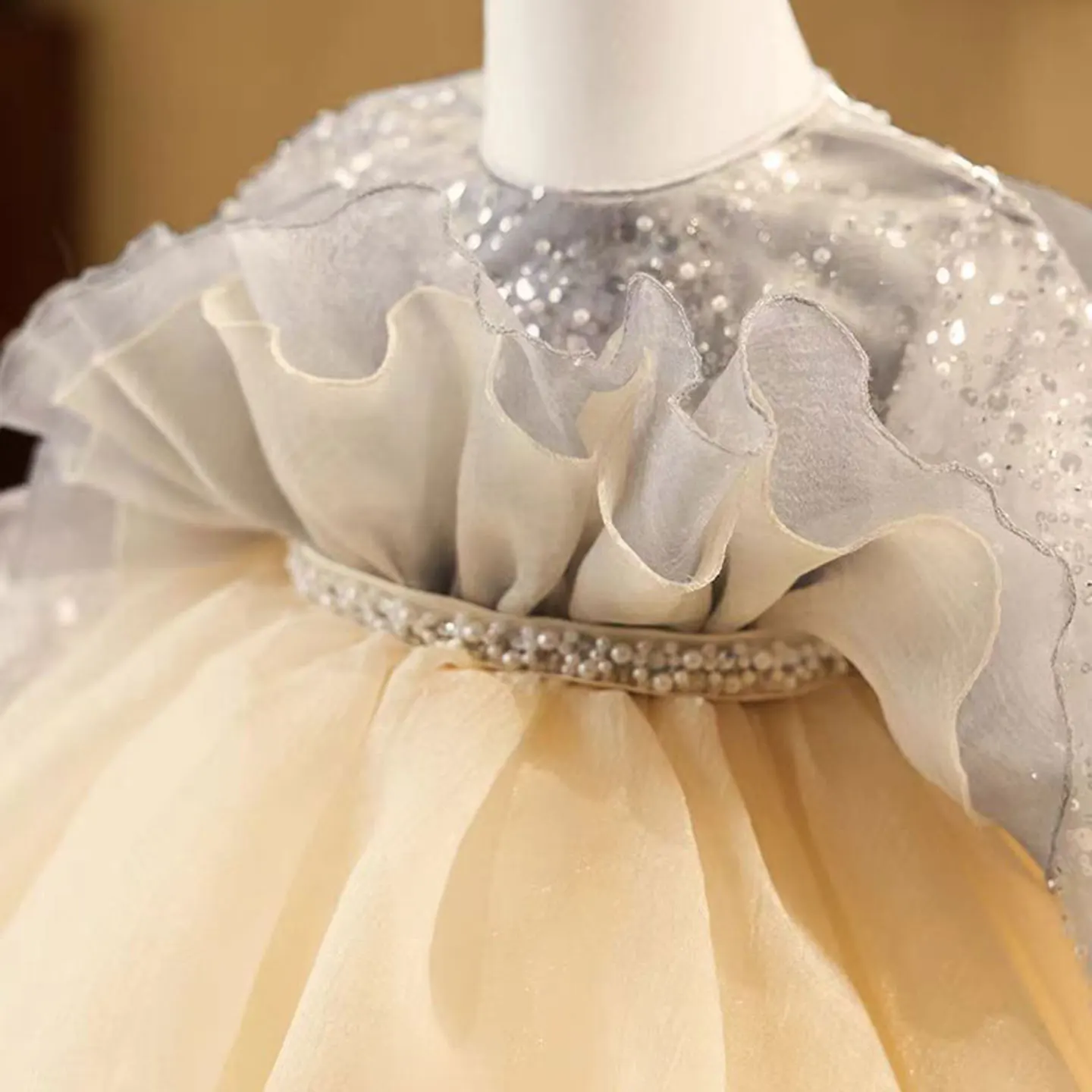 فستان فتاة شامجان رائع متدرج بأكمام طويلة للأميرة للأطفال الصغار لحفلات الزفاف وأعياد الميلاد الأولى وحفلات العطلات #3