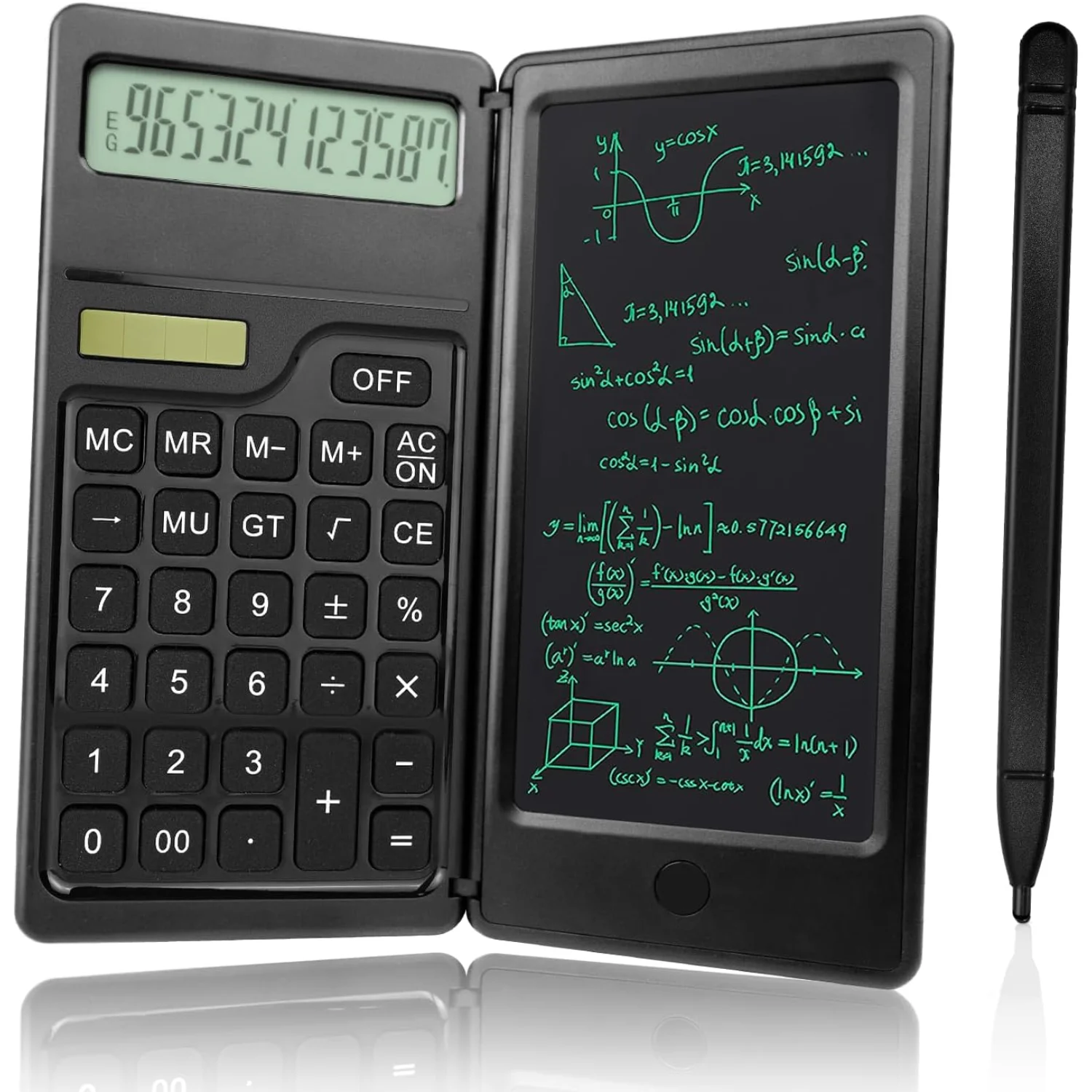 Calculator with Notepad,  Calculator with Writing Tablet,12 Digits Large Display Rechargeable Solar Power Desk Calculator for Of