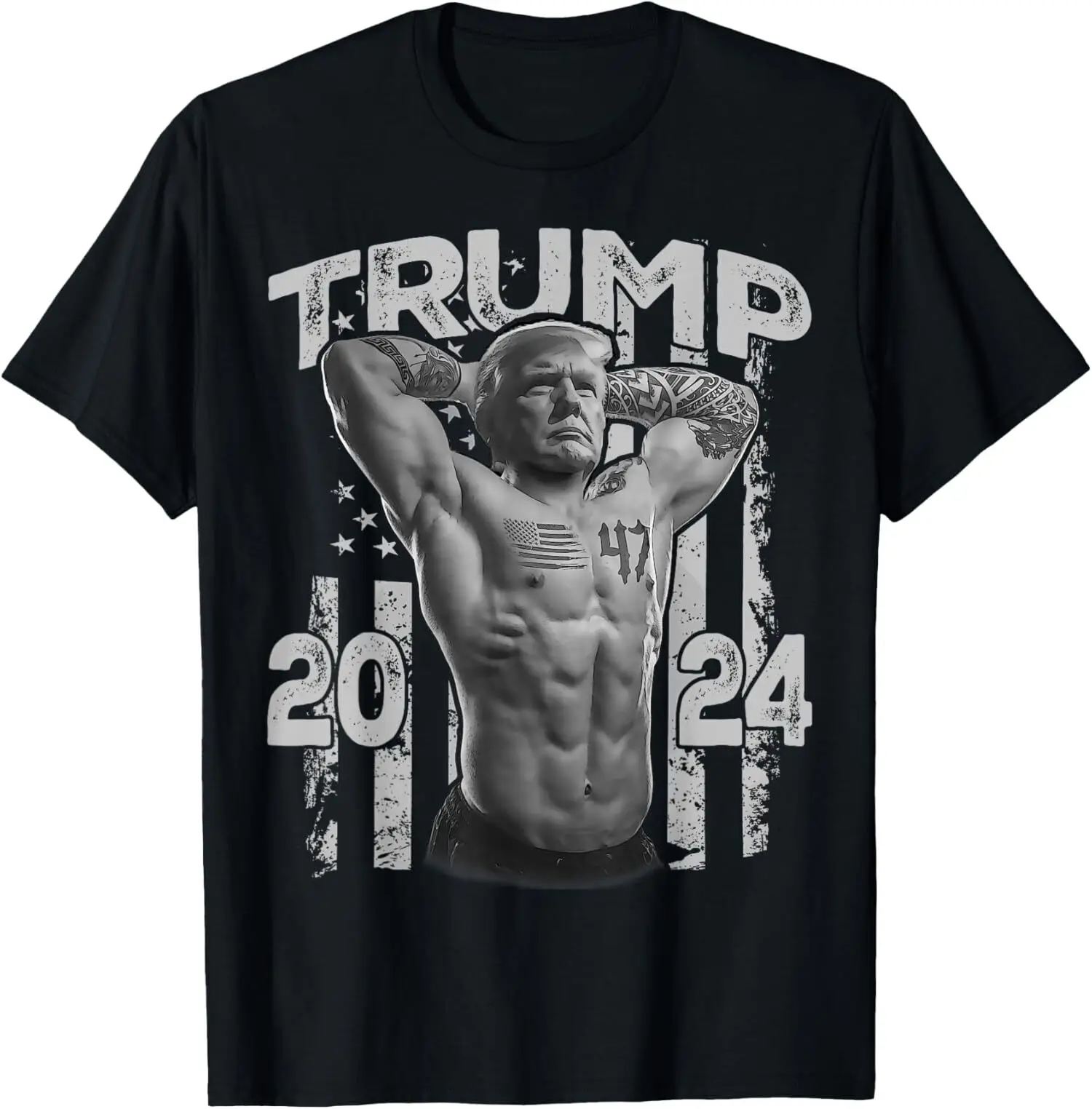 NEW LIMITED Muscle Trump President Bodybuilding American Flag 2024 T Shirt