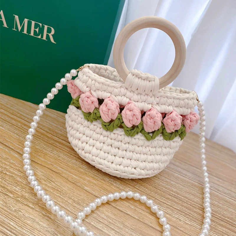 حقيبة توليب منسوجة يدويًا، حقيبة يد كروس، حقيبة مواد محلية الصنع، هدية المنتج النهائي للصديقات والصديقات #6