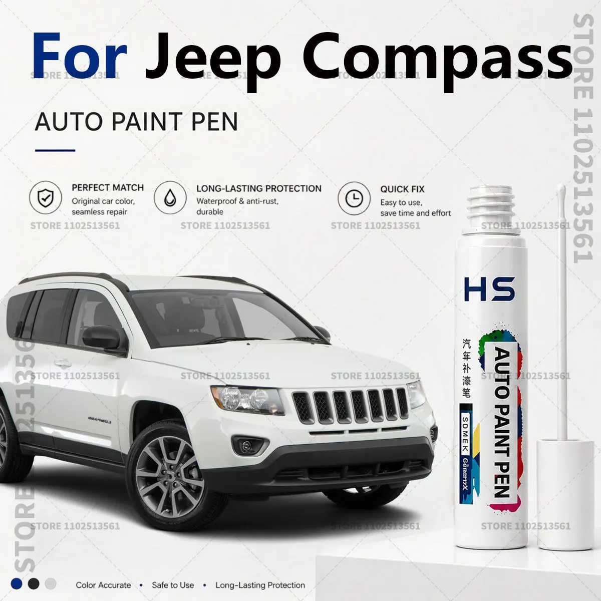 For 2006-2025 JEEP COMPASS Touch Up Paint Pen – Quick Car Scratch Repair for Chips & Minor Scratches white blue Green Silver