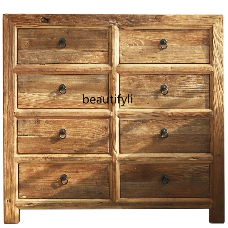 

VOld Elm Multi-Drawer Cabinet Old Wood Furniture Solid Wood Eight-Drawer Idyllic and Retro Chest of Drawers Antique