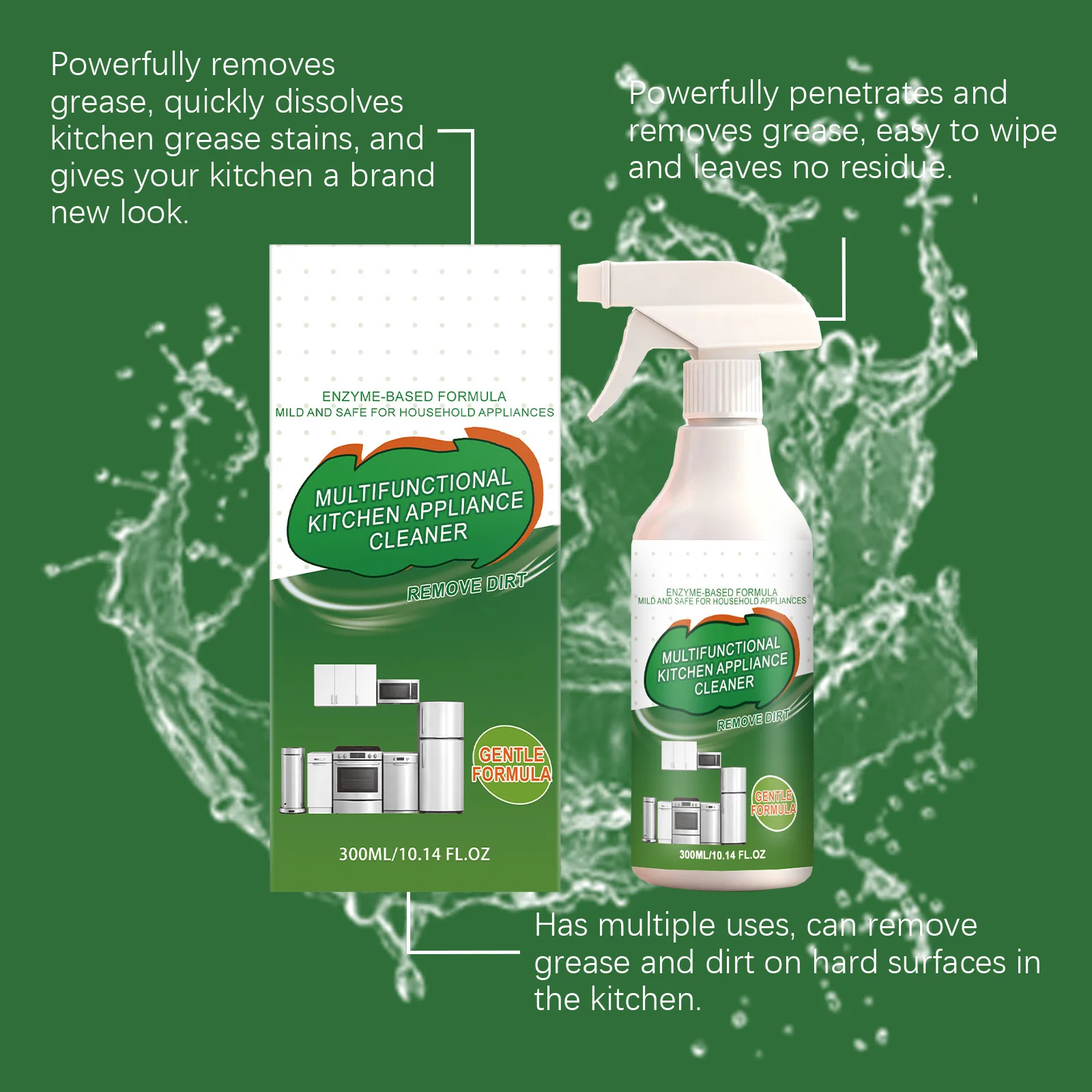 300ml Grease Cleaning Spray Heavy Duty Enzyme Oil Stain Remover Surface Cleaning Degreaser for Stovetops Range Hoods and Ovens