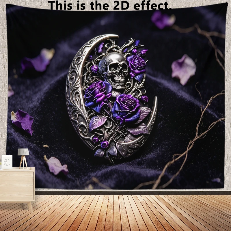 Gothic Moon Skull Rose Background Cloth Hanging Cloth Bedroom Bedside Decorative Wall Cloth Dormitory Tapestry