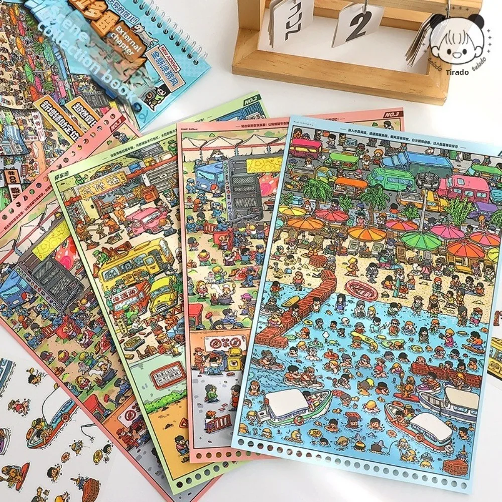 Graffiti Style 3D Landscape Stickers Beach Scene Sports Field Miniature Sticker Book Large Size Story Scene Sticker Holiday Gift