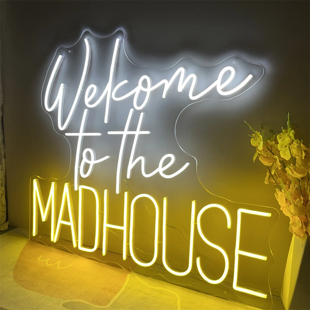 مرحبا بكم في Madhouse LED النيون تسجيل هالوين الديكور ضوء أضواء النيون لمهرجان شبح مسكون منزل حفلة ديكورات للحائط