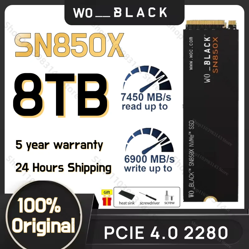 

Western Original SN850X 2280 PCIe Gen 4.0x4 SSD WD_BLACK 1TB 2TB 4TB 8TB M.2 NVMe Solid State Drives for Gaming Laptop PS5