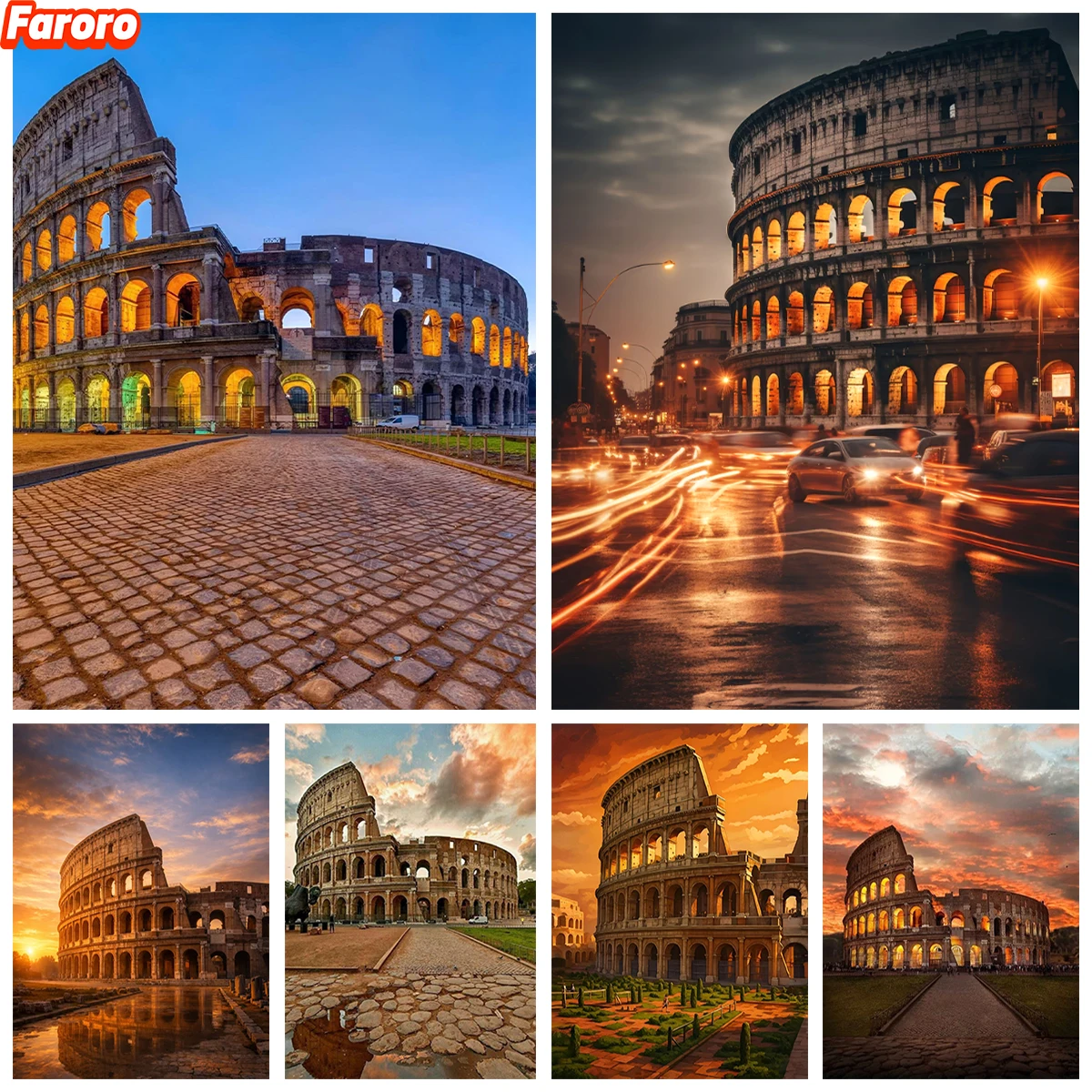 Sunset Glow Roman Colosseum 5D Diamond Painting silhouette of ruins DIY Diamond Embroidery Home Wall Decor Retro architecture