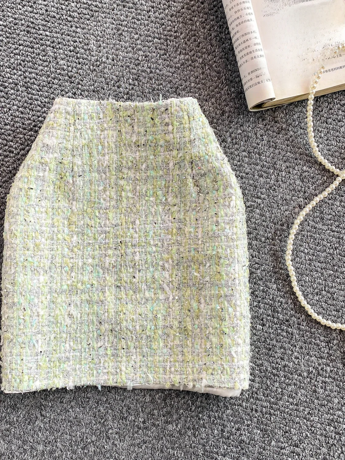 

Heavyweight iny Tead Knitted Thi Tweed Skirt Women's Ele Slimming High Waist ort Skirt for Par