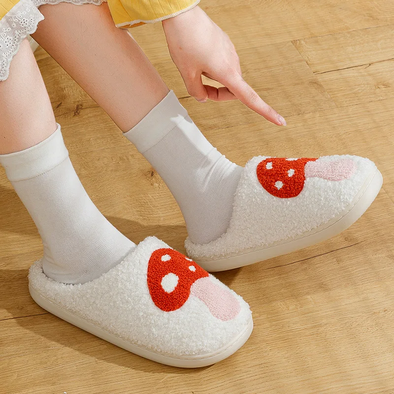 Cute Mushroom Women Fashion Slippers Winter Home Warm Bedroom Non-slip Comfort Exquisite Flat Cotton Shoes Girls Gift Student