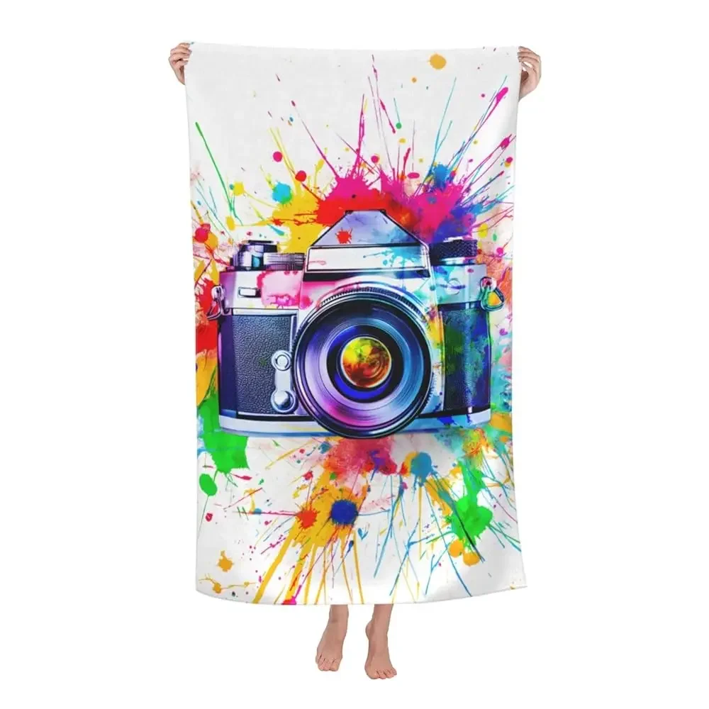 Color Splash Camera Beach Towel 31inx51in, Artistic Sand-Free Microfiber Bath Towel Ultra Soft Quick Dry Pool Towel Absorbent