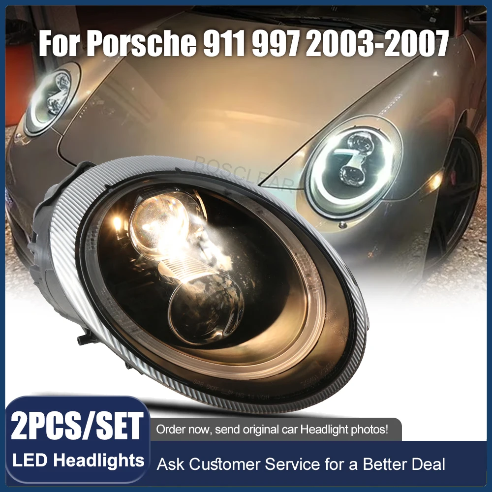 

Head Lights for Porsche 997 2004 2005 2006 2007 2008 Headlamps Assembly Modification Dual Lens LED Light Guide Laser Headlights