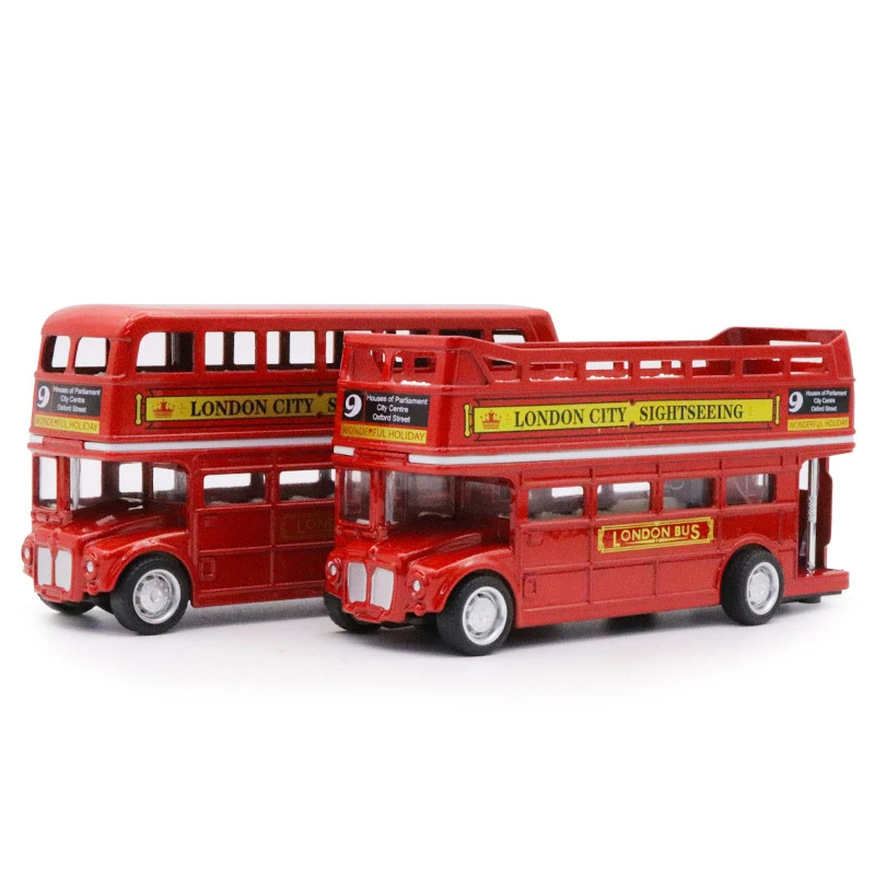 Britischer Vintage-Doppeldeckerbus aus Metall, 1 Stück, zurückziehbares Simulationsspielzeugauto 1:64, antikes Druckguss-Modellspielzeug für Kinder