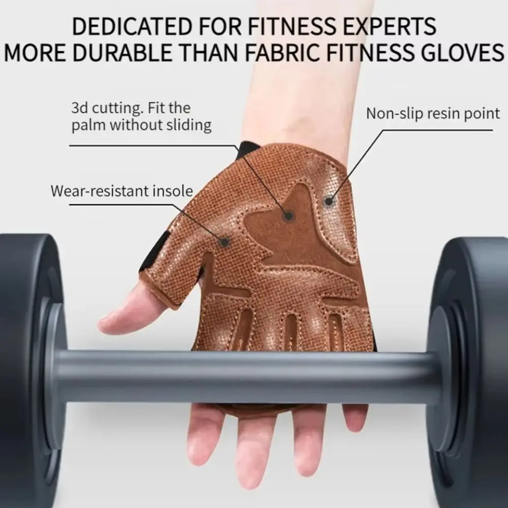 1 Pair Cowhide Weight Lifting Gloves Non-Slip Four-finger Ventilated Gym Wristband Breathable Pull-up Fitness Workout Gloves