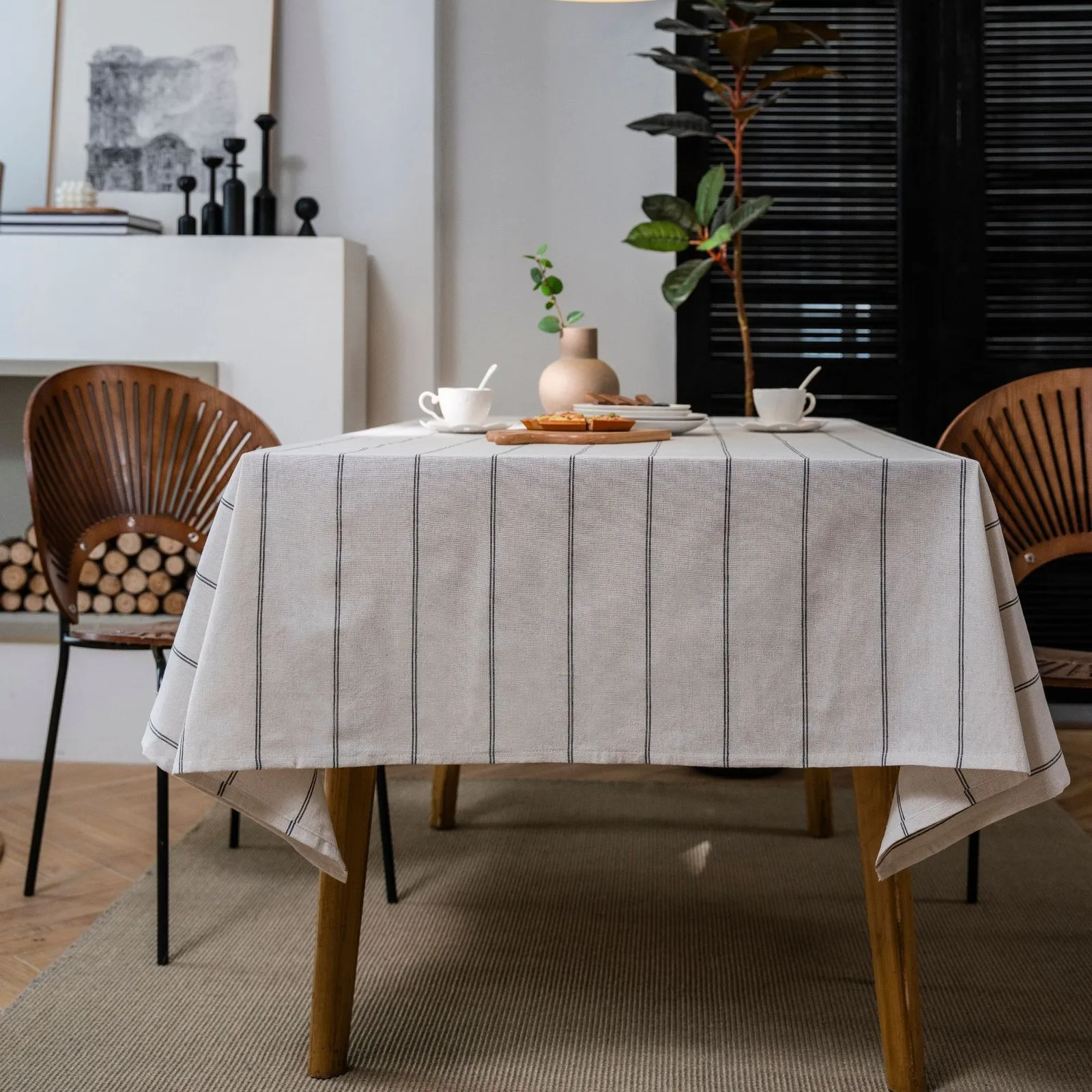 

Cotton Linen Table Cloths Boho Farmhouse Heavy Fabric Table Cover Burlap Striped Washable Table Top for Kitchen Picnic