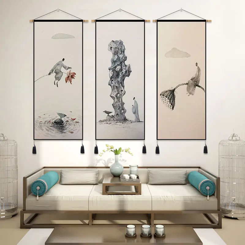 

Настенные художественные плакаты в китайском стиле с пейзажами, настенные картины в стиле Дзен, винтажный Декор для комнаты, настенное украшение в эстетике, гобелен