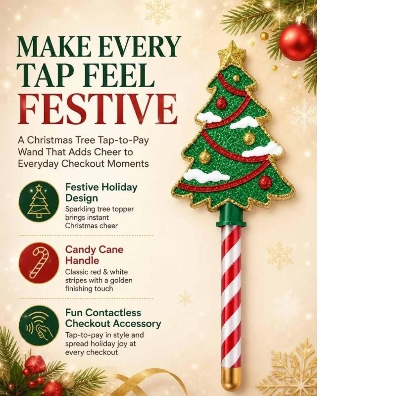 J0MC 3D Printed Candy Cane Handle Christmas Wand Card Holders Contactless Payment Tool