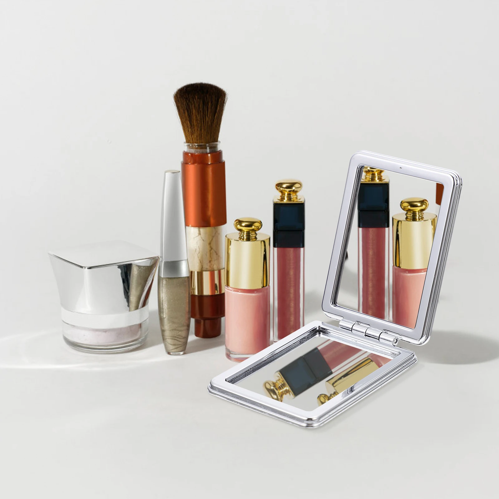 

2Pcs Double-Sided Foldable Compact Portable Makeup Mirror Mini Mirror Lightweight Exquisite Design Travel Gift