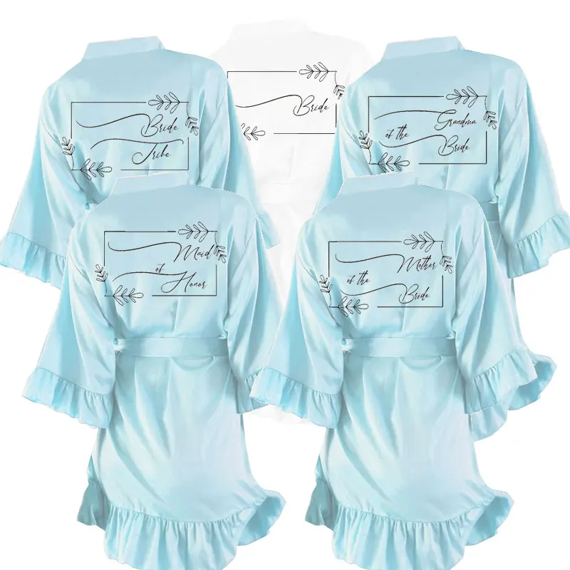

AlterEgo A122 Ice Blue Bride Soft Ruffle Robe Bridal Party Kimono Sister Team Mother Shower Gifts Bridesmaid Wedding Short Robes