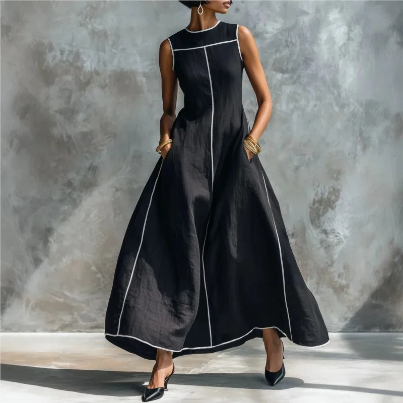 2026 New Summer Women's Dress With Contrasting Colors Sleeveless Loose Unique Simple Style Fashionable And Comfortable Vestidos