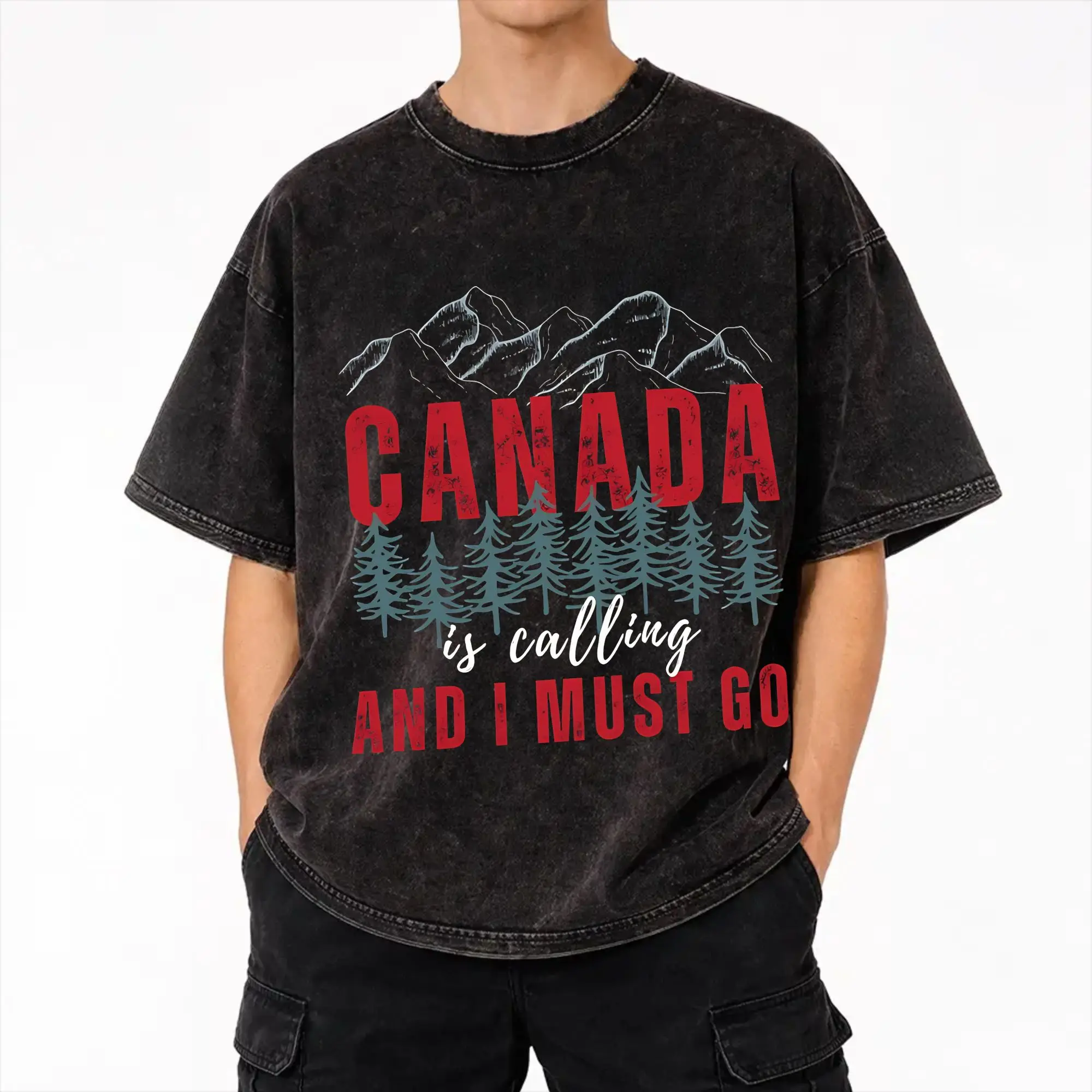 Harajuku Washed Shirts  Funny Canada Is Calling and I Must Go Flag  Outfit Novelty T-Shirts Harajuku  Streetwear Cotton