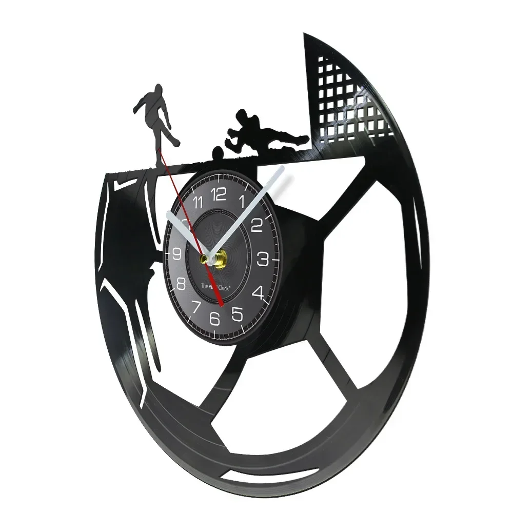 Football Vinyl Record Wall Clock for Bedroom Home Decor Clock Forward and Goalkeeper Laser Cut Music Album Decorative Wall Watch