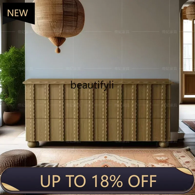 

P178 French Retro Solid Wood Sideboard Living Room Designer Storage Decorative Cabinet Nordic Vintage Style Entryway Chest of Dr