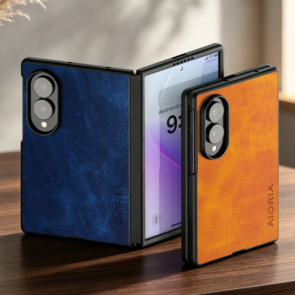 Luksusowa skóra Crazy Horse Grain ‌   Etui na telefon ze skóry PU do Samsung Galaxy Z Flip Fold 8 Ultra 7 6 5 4 3, biznesowe, odporne na wstrząsy, twarde etui. — zdjęcie produktu 2