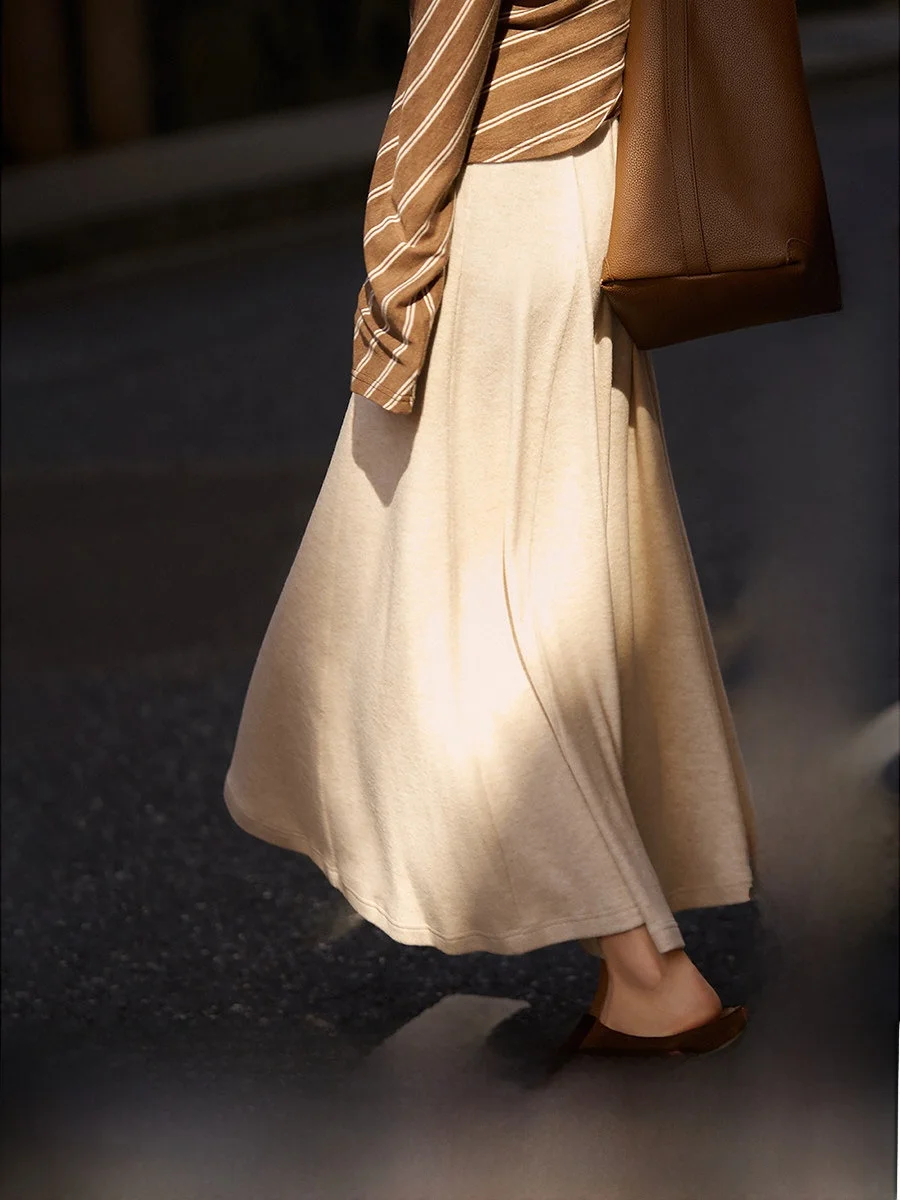 

Ele Mid-Length A-Line Skirt High Waist Polyester Blend Fabric Asymmetrical Design Casual Sle Women's Autumn Winter Skirt