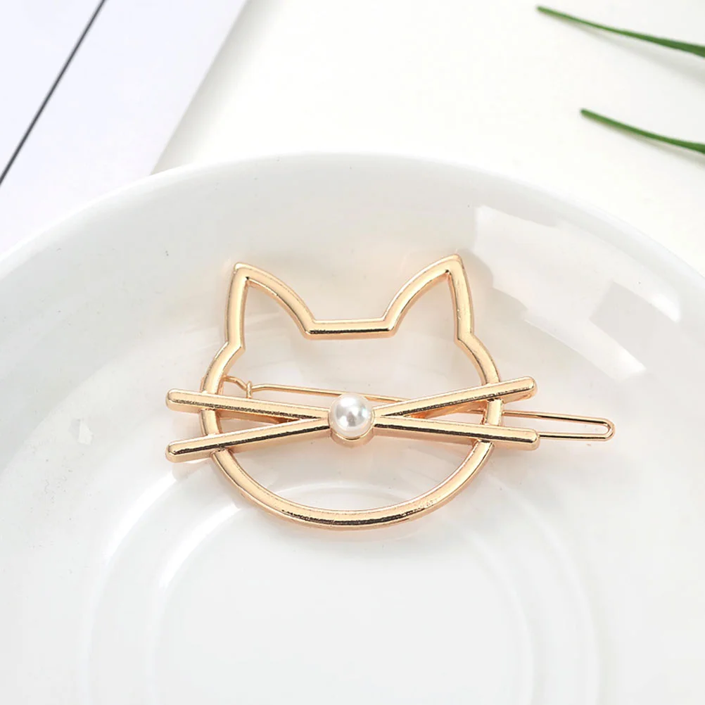 4pcs Cat Shaped Hair Clips Metal Hair Barrettes Hair for Women and Girls (Golden + Silver + Golden Pearl + Silver Pearl)