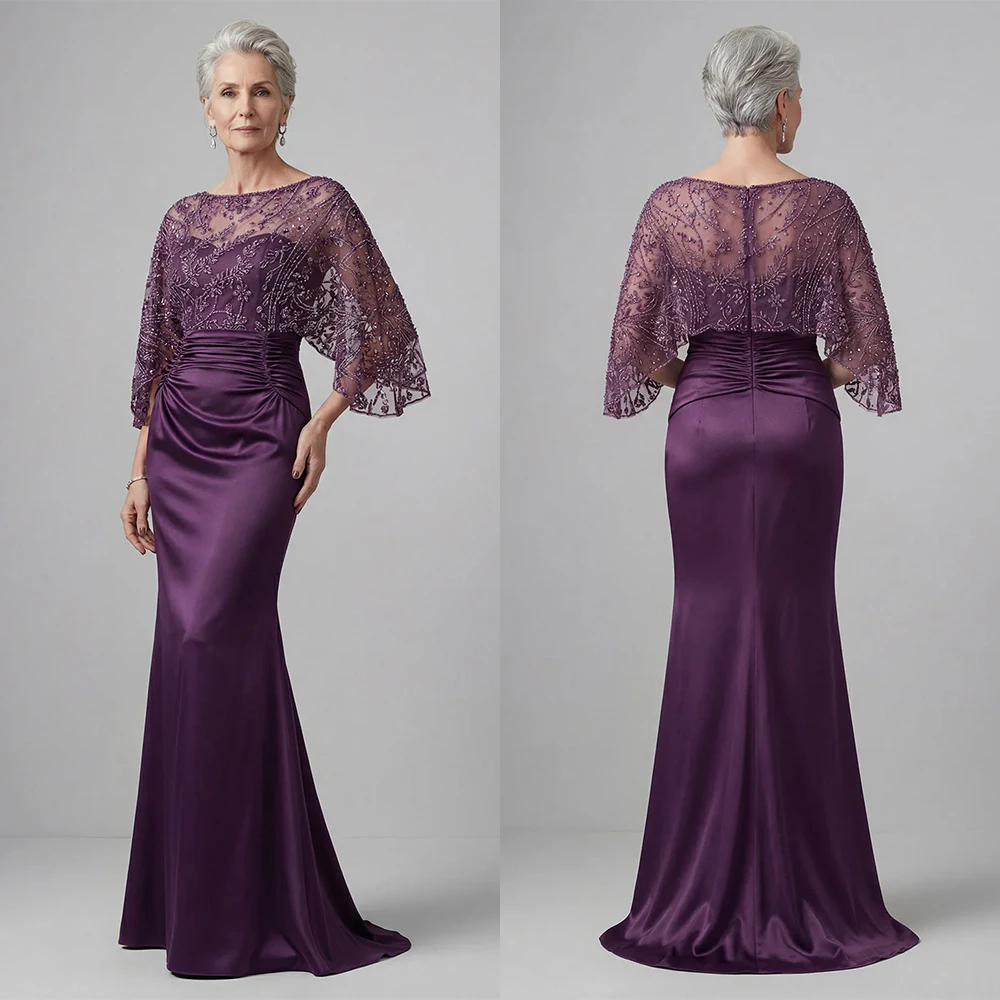 High Quality Customized Full Sleeves Floor Length Purple Elegant Dress Women for Wedding Party Robe De Soirée Vestido De Festa