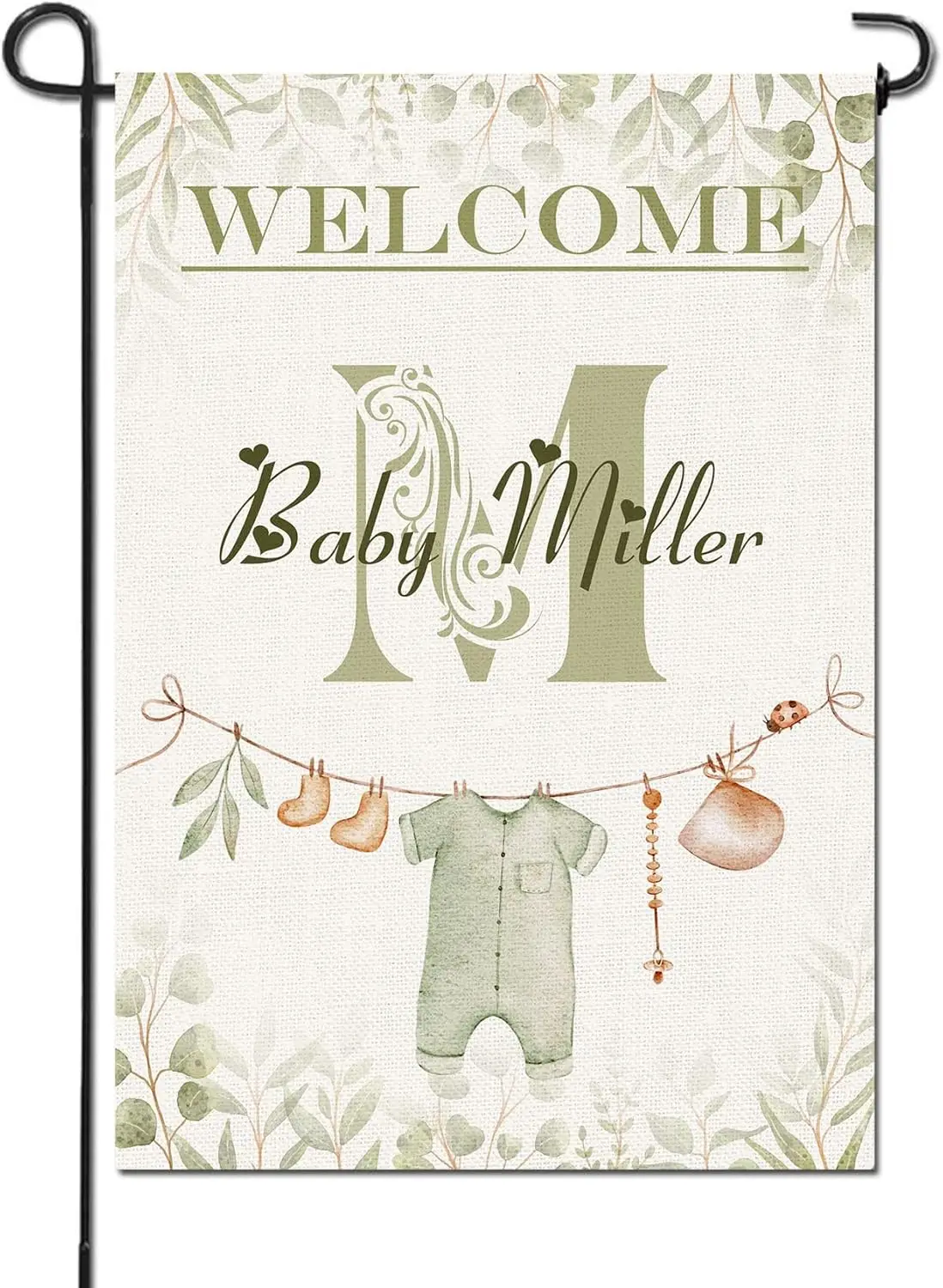 Welcome Baby Shower Custom Garden Flag Double Sided - Personalized Funny Yard Decor with Name, Summer Welcome Banner for Law UUX
