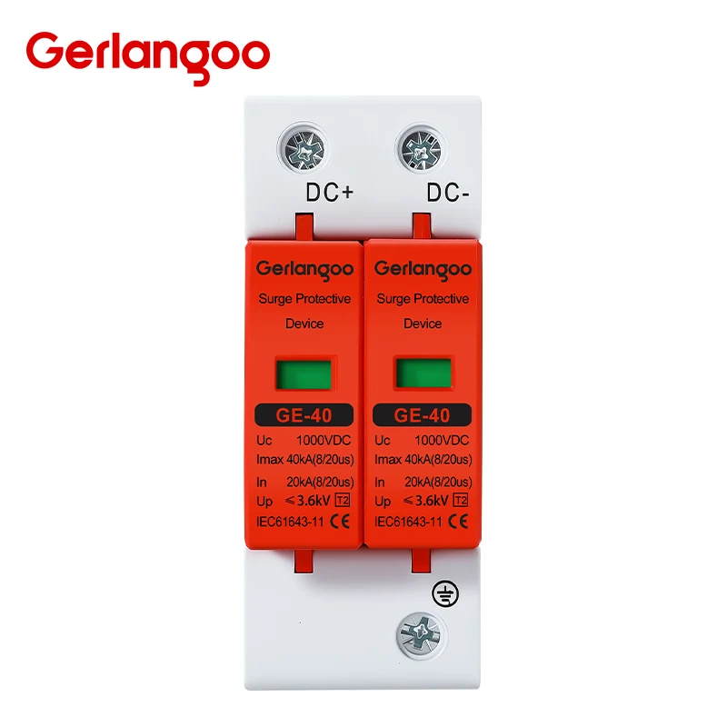 2P DC SPD 20KA 40KA Surge Protective Device 500V 600V 800V 1000V Voltage Protector Solar PV Photovoltaic Lightning Arrester