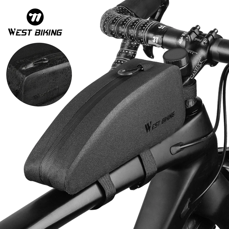 WEST BIKING Bicycle Bag TPU Waterproof Film Cycling Top Front Tube Frame Bag MTB Road Bike Pannier Black Bicycle Accessories