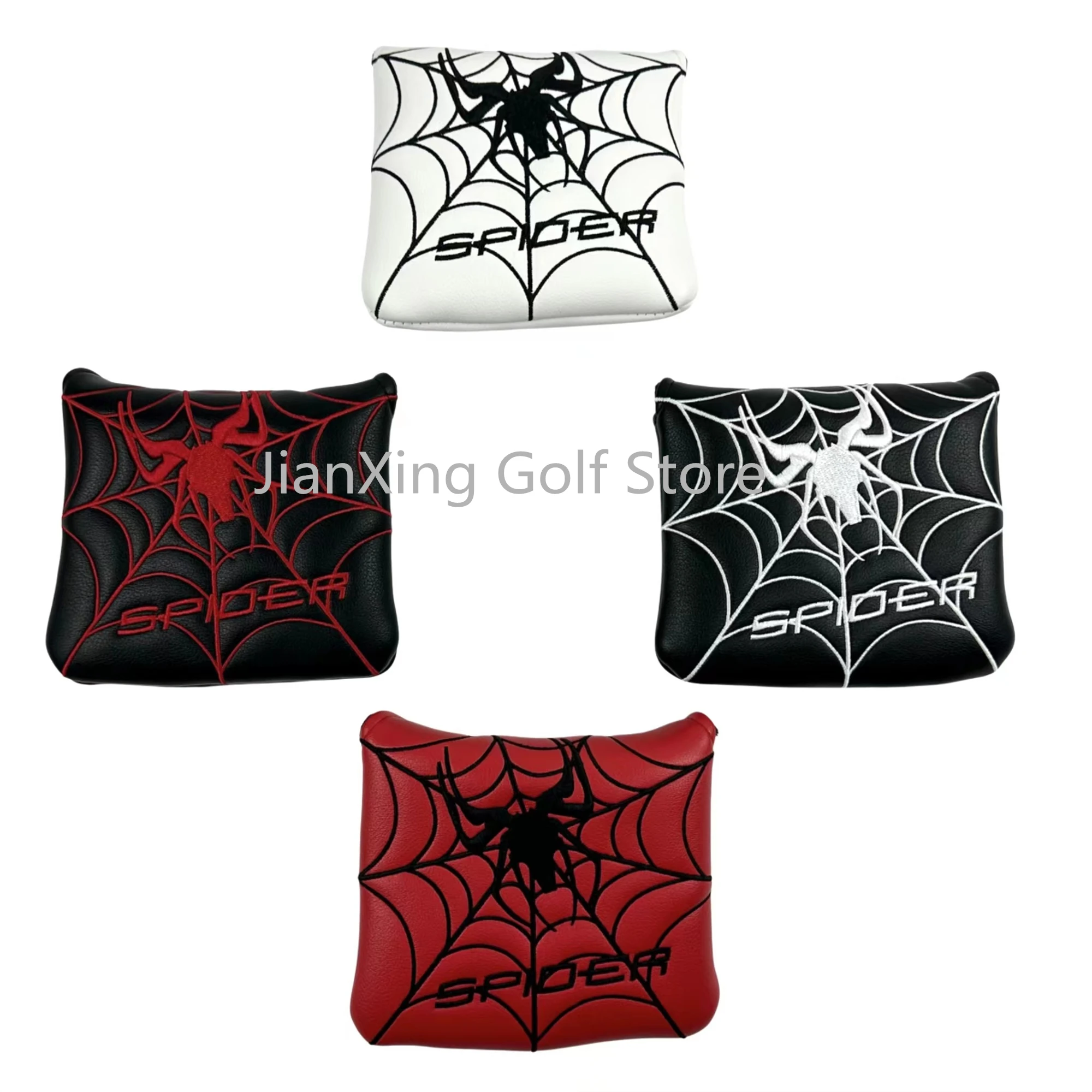 Spider Embroidery Pattern Golf Putter Cover PU Leather Large Mallet Golf Head Cover Magnetic Closure Golf Head cover