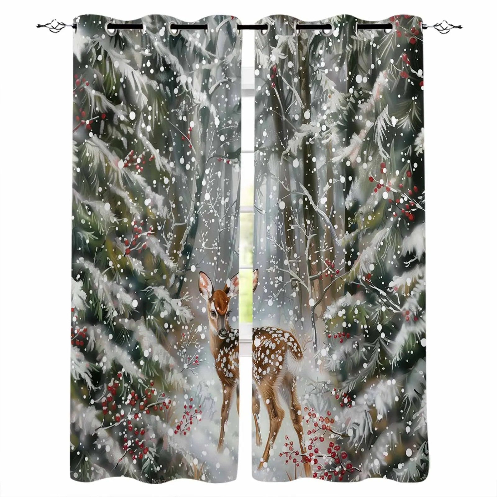 Christmas Snowflake Deer Snow Scene Living Room Bedroom Window Treatment Blinds Drapes Modern Kitchen Curtains